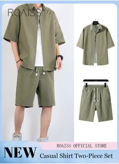 roaiss 2-Piece Men'S Shirt Set Casual Loose Fitting Short Sleeved Shirt Top Wide-Leg Shorts With Elasticated Drawstring Waist  - Image 1
