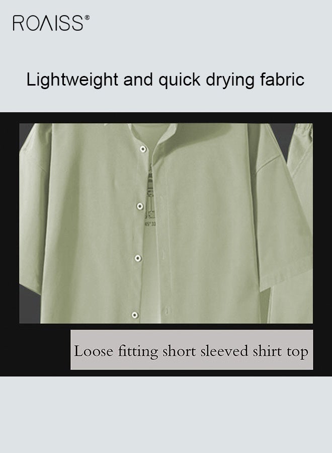 roaiss 2-Piece Men'S Shirt Set Casual Loose Fitting Short Sleeved Shirt Top Wide-Leg Shorts With Elasticated Drawstring Waist - Image 5