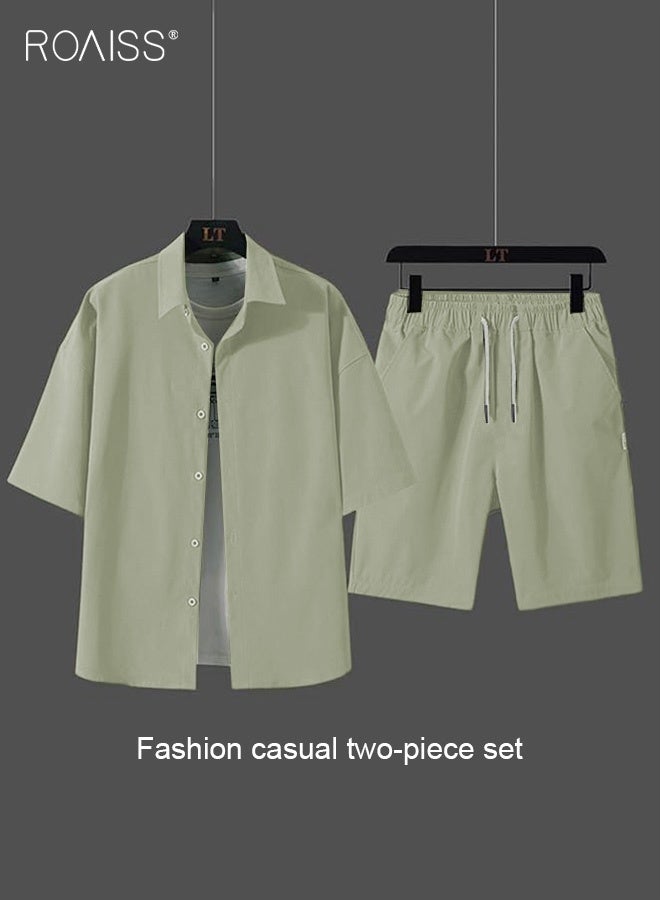 roaiss 2-Piece Men'S Shirt Set Casual Loose Fitting Short Sleeved Shirt Top Wide-Leg Shorts With Elasticated Drawstring Waist - Image 3
