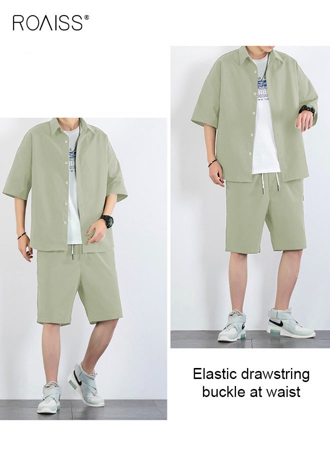 roaiss 2-Piece Men'S Shirt Set Casual Loose Fitting Short Sleeved Shirt Top Wide-Leg Shorts With Elasticated Drawstring Waist - Image 4