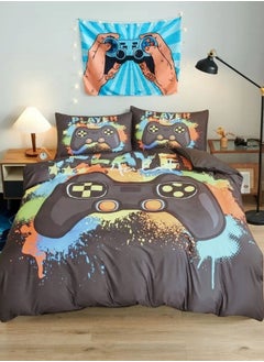 LUNA Home Single size 4 piece bedding set with duvet cover 3D Dark Grey color.  - Image 1