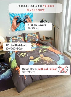 LUNA Home Single size 4 piece bedding set with duvet cover 3D Dark Grey color.  - Image 2