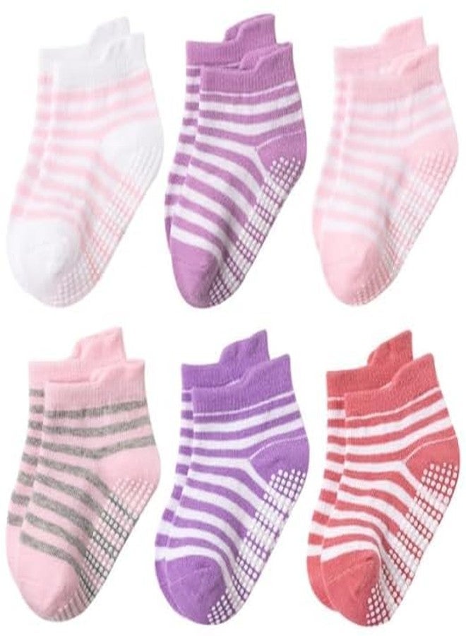 ZAPLES Baby Non Slip Grip Ankle Socks with Non Skid Soles for Infants Toddlers Kids Boys Girls, Stripes girls, 1-2 Years - Image 1