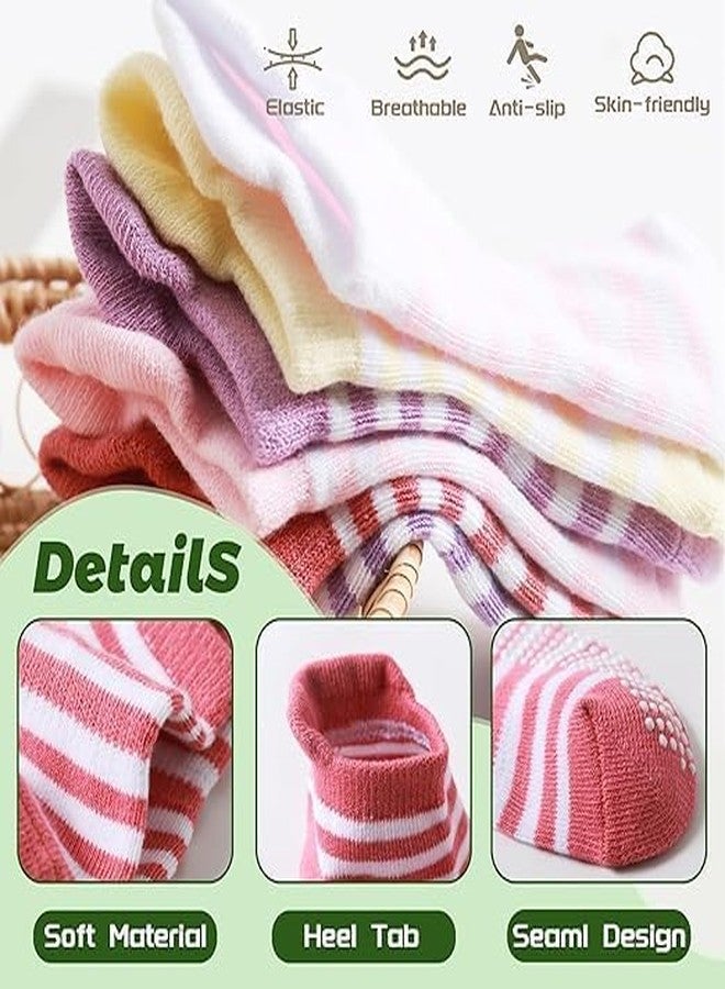 ZAPLES Baby Non Slip Grip Ankle Socks with Non Skid Soles for Infants Toddlers Kids Boys Girls, Stripes girls, 1-2 Years - Image 3