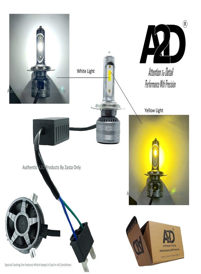 A2D مصباح أمامي للدراجة A2D WY LED H4 HS1، شعاع عالي ومنخفض، أبيض وأصفر، متوافق مع ماهيندرا دورو 125 - Image 3