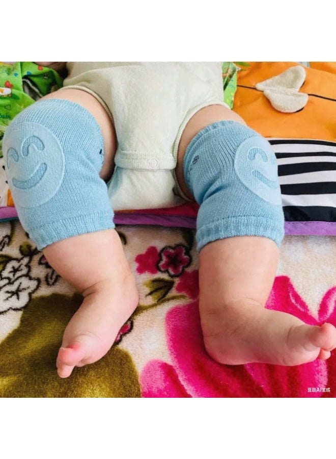 Daytoyz Light Blue Knee Pads with Happy Faces for Infant Crawling - Image 1
