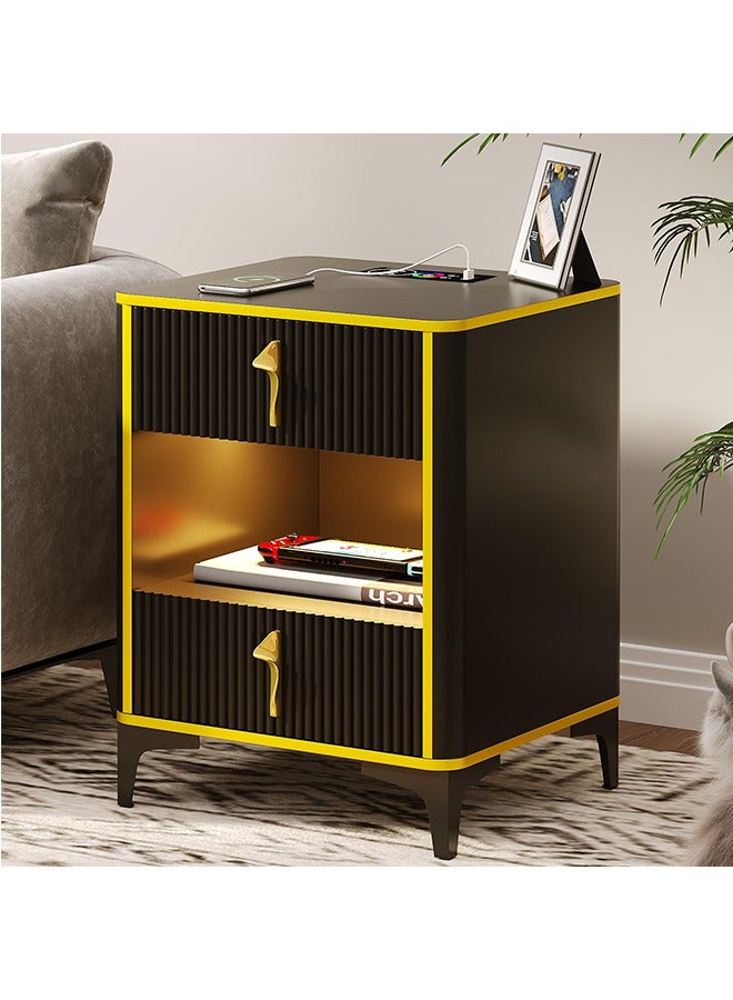 JCB CHIC طاولة سرير ذكية بجانب السرير، طاولة جانبية منضدة جانبية من موردن، طاولة جانبية للأريكة، مع منفذ USB للشحن اللاسلكي ومصابيح LED قابلة للتعديل (9190-أسود)  - Image 1