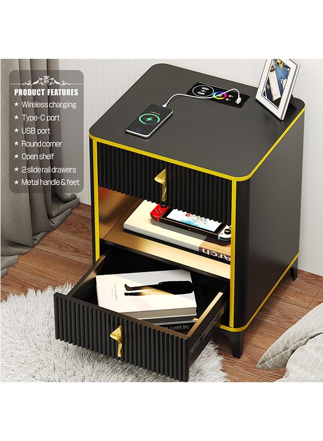 JCB CHIC طاولة سرير ذكية بجانب السرير، طاولة جانبية منضدة جانبية من موردن، طاولة جانبية للأريكة، مع منفذ USB للشحن اللاسلكي ومصابيح LED قابلة للتعديل (9190-أسود)  - Image 5