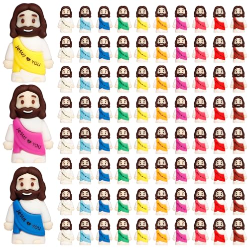 ajabavbd 80PCS Little Jesus Figures 10 Color Tiny Jesus Figurines in Bulk Mini Jesus Figure to Hide and Seek Religious Gifts for Easter Egg Stuffers Fillers Gifts Christian Gifts for Women Mom 80PCS - Image 1