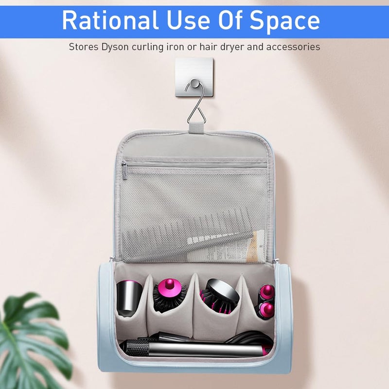 May Create MAYCREATE Polyurethane (PU) Travel Storage Bag For Dyson Air Wrap Holder Hair Styler Organizer For Airwrap Attachments Portable Storage Bag With Hanging Hook, Blue(Bag Only) - Image 3