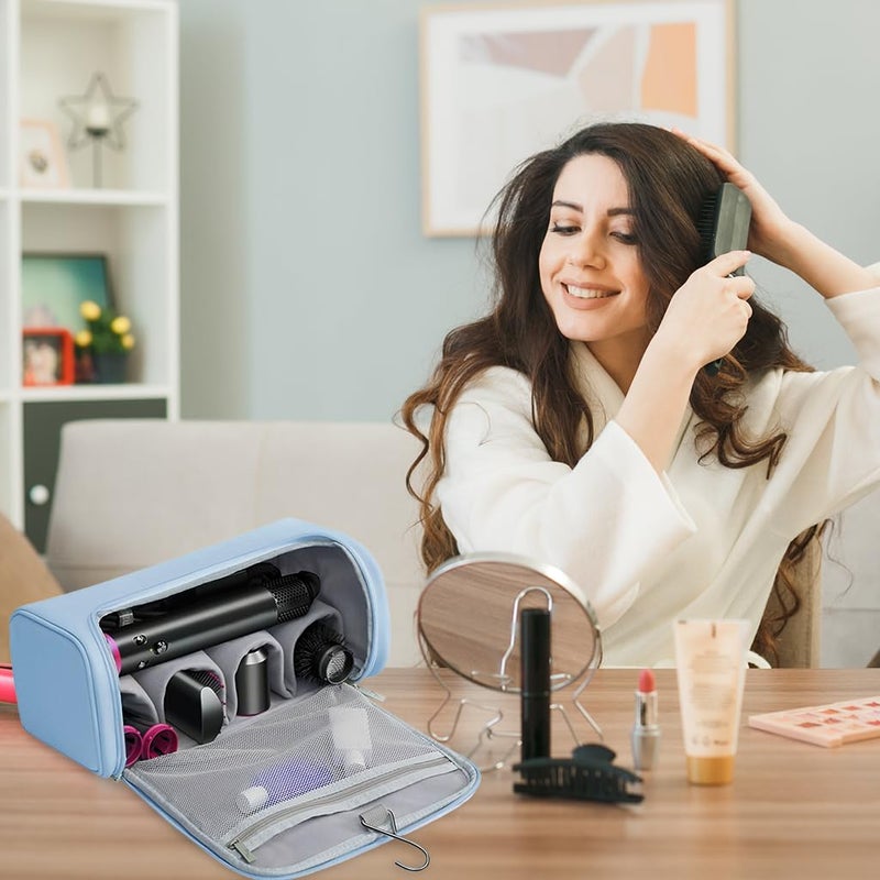 May Create MAYCREATE Polyurethane (PU) Travel Storage Bag For Dyson Air Wrap Holder Hair Styler Organizer For Airwrap Attachments Portable Storage Bag With Hanging Hook, Blue(Bag Only) - Image 4