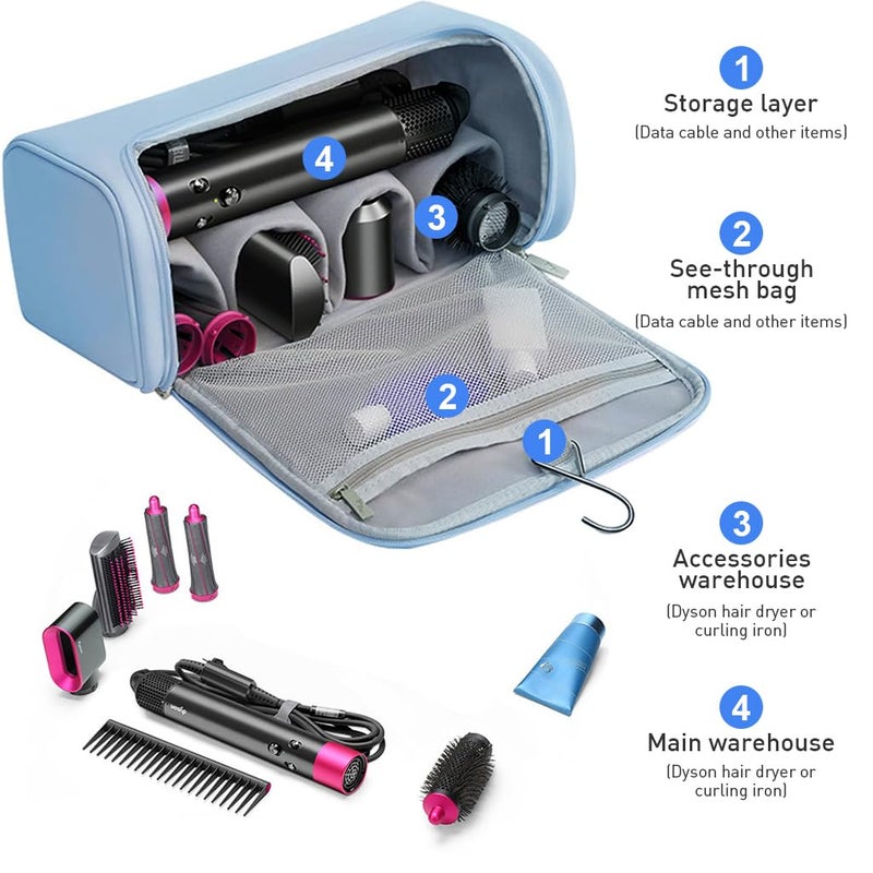 May Create MAYCREATE Polyurethane (PU) Travel Storage Bag For Dyson Air Wrap Holder Hair Styler Organizer For Airwrap Attachments Portable Storage Bag With Hanging Hook, Blue(Bag Only) - Image 2