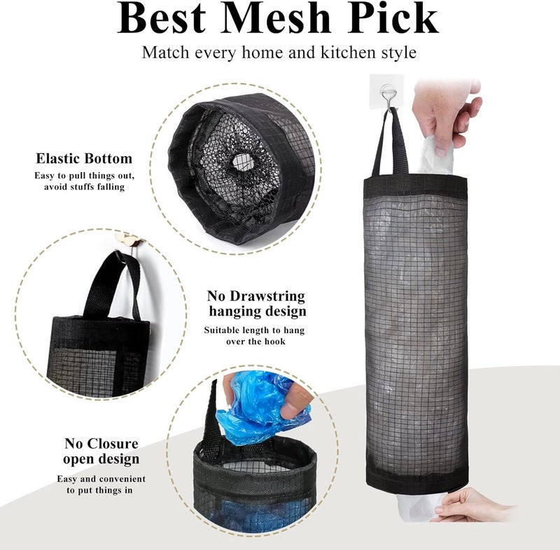 TOGETRUE Space saving Plastic Bag Holder 2 Packs Mesh Hanging Storage Dispensers (Black 2 Packs) Climate adapted upgraded quality - Image 3