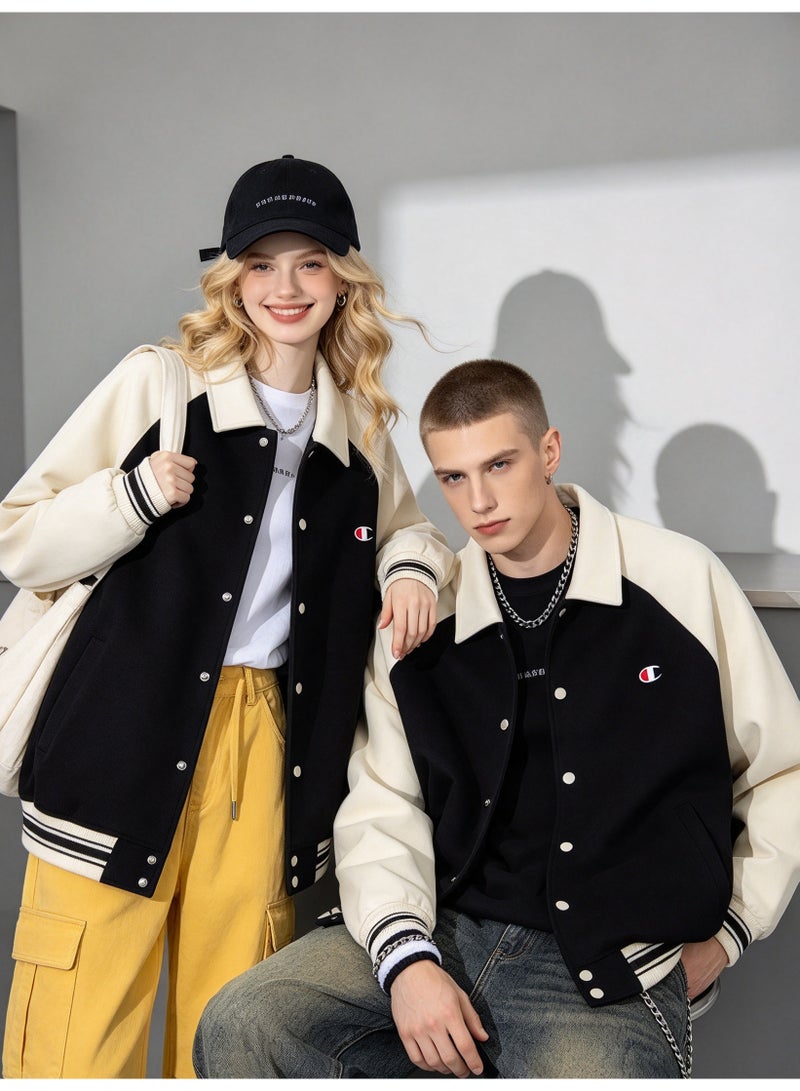 Champion Color-Block Lapel Collar Contrast Baseball Jacket - Image 5