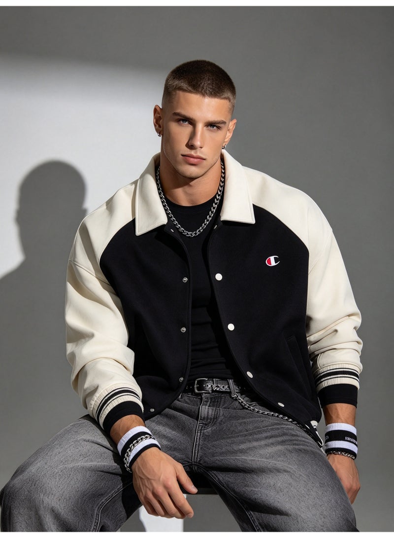 Champion Color-Block Lapel Collar Contrast Baseball Jacket - Image 1