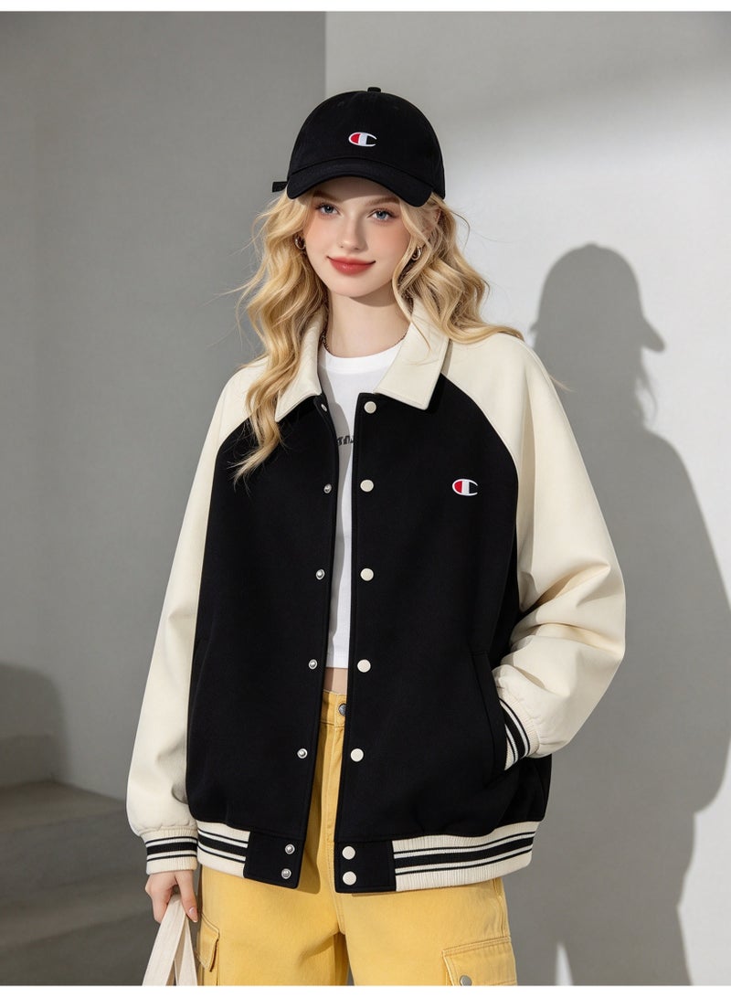Champion Color-Block Lapel Collar Contrast Baseball Jacket - Image 2