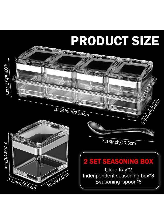 Eccliy 2 Set Acrylic Seasoning Organizer Box 8 Pcs Clear Seasoning Rack Spice Pots Condiments Containers with Lids and Spoons Storage Container Spice Jar for Salt Sugar Cruet Kitchen Cooking Organizer  - Image 2
