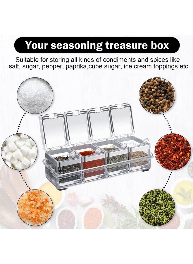 Eccliy 2 Set Acrylic Seasoning Organizer Box 8 Pcs Clear Seasoning Rack Spice Pots Condiments Containers with Lids and Spoons Storage Container Spice Jar for Salt Sugar Cruet Kitchen Cooking Organizer  - Image 5