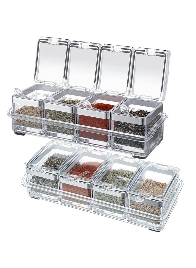 Eccliy 2 Set Acrylic Seasoning Organizer Box 8 Pcs Clear Seasoning Rack Spice Pots Condiments Containers with Lids and Spoons Storage Container Spice Jar for Salt Sugar Cruet Kitchen Cooking Organizer  - Image 1