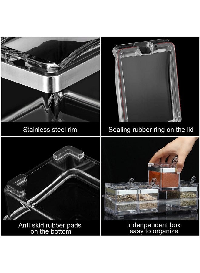 Eccliy 2 Set Acrylic Seasoning Organizer Box 8 Pcs Clear Seasoning Rack Spice Pots Condiments Containers with Lids and Spoons Storage Container Spice Jar for Salt Sugar Cruet Kitchen Cooking Organizer  - Image 3