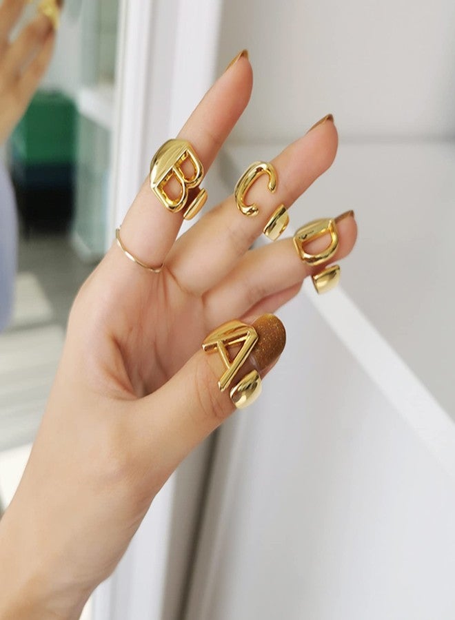 KeyStyle GoldChic Jewelry Personalized Gold Bold Initial Letter Open Ring Adjustable Women Statement Rings Party|Women’s Signet Ring|18K Gold Plated Open Alphabet Rings|Letter A to Z - Image 2