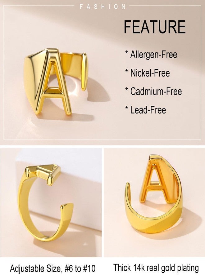 KeyStyle GoldChic Jewelry Personalized Gold Bold Initial Letter Open Ring Adjustable Women Statement Rings Party|Women’s Signet Ring|18K Gold Plated Open Alphabet Rings|Letter A to Z - Image 4