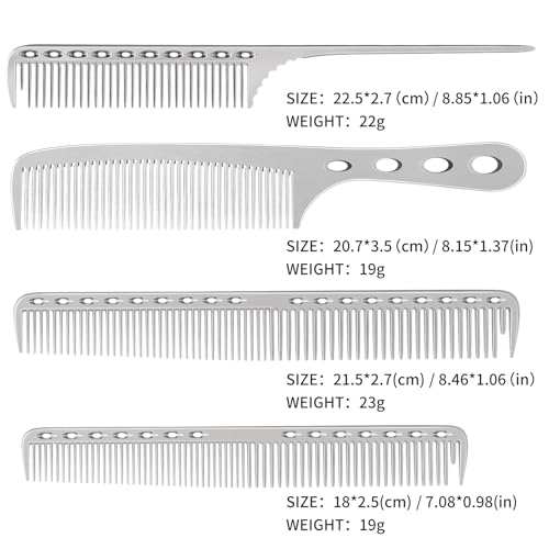 CGBARBER 4 Types Aluminum Hair Combs for Cutting Stainless Steel Hair Tail Metal Comb (silver) - Image 4