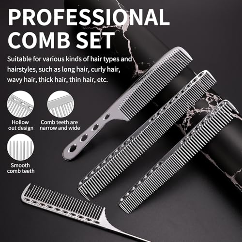 CGBARBER 4 Types Aluminum Hair Combs for Cutting Stainless Steel Hair Tail Metal Comb (silver) - Image 3