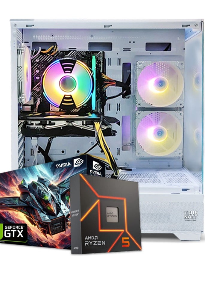 Truenort Gaming PC, AMD Ryzen 5-5500, GTX 1650, 16GB RAM, 1TB SSD, Air Cooler 120 MM, 650 W PSU, Window 11 Pro, White Case  - Image 1