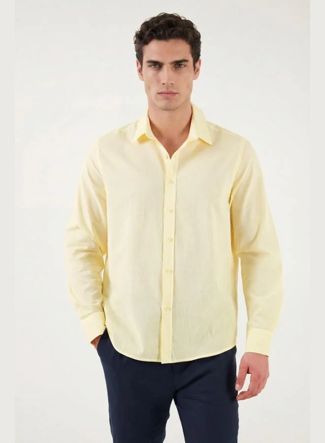 بوراتي Buratti Cotton and Linen Blend Regular Fit Classic Collar Long Sleeve Shirt Men's SHIRT CF26S1210134