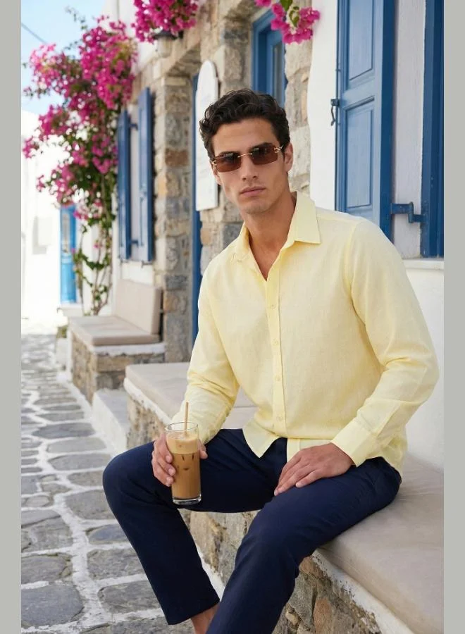 بوراتي Buratti Cotton and Linen Blend Regular Fit Classic Collar Long Sleeve Shirt Men's SHIRT CF26S1210134