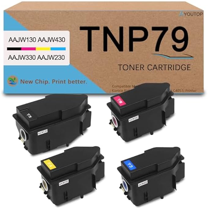 4PK TNP79 TNP-79 TONER CARTRIDGE AAJW130 AAJW430 AAJW330 AAJW230 HIGH YIELD TNP79K TNP79C TNP79M TNP79Y COLOR SET REPLACEMENT FOR KONICA MINOLTA BIZHUB C3350I C3351I C4050I C4051I PRINTER - Image 1