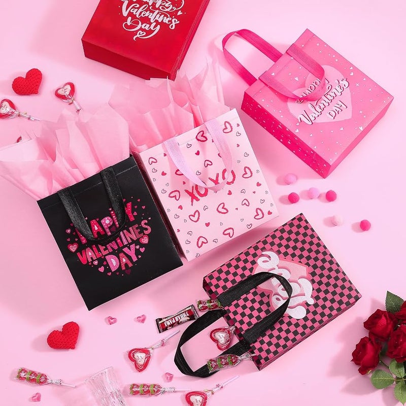 STYPOP 12 Pcs Valentine Gift Bags with Tissue Paper,Reusable Valentine Bags for Classroom,Small Valentines Day Gift Bags with Handles for Gift Giving Novelty Gift Exchange Gift Wrapping Valentines Party - Image 4