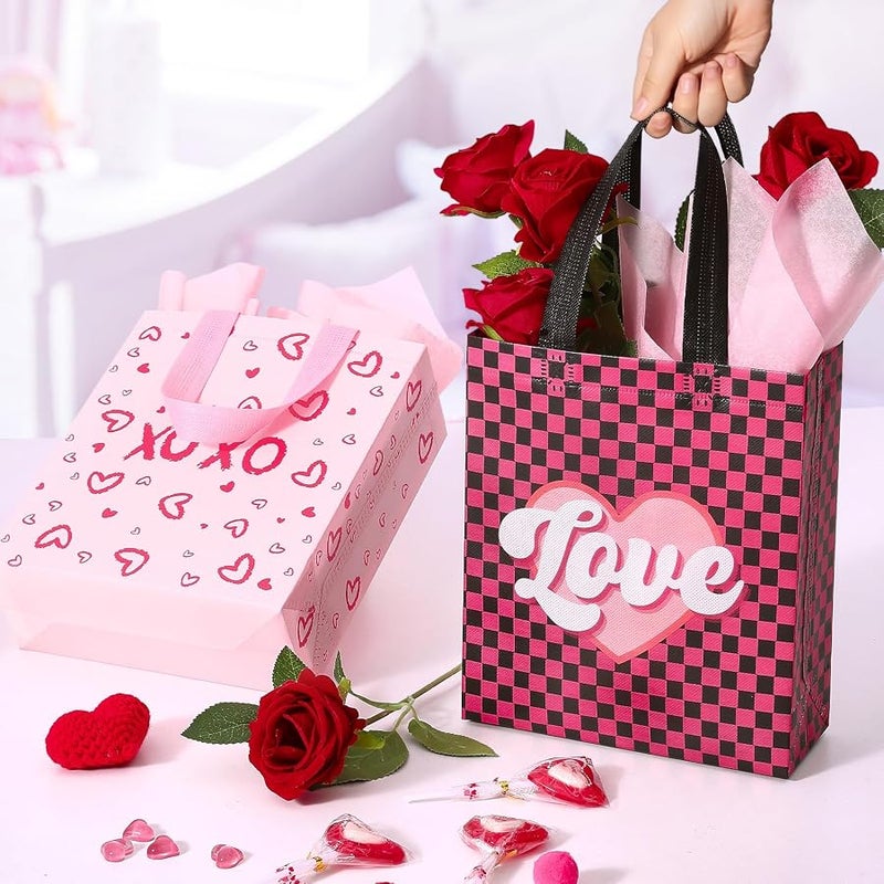 STYPOP 12 Pcs Valentine Gift Bags with Tissue Paper,Reusable Valentine Bags for Classroom,Small Valentines Day Gift Bags with Handles for Gift Giving Novelty Gift Exchange Gift Wrapping Valentines Party - Image 3