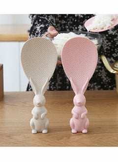 KASTWAVE Rice Scoop, Creative Cute Rabbit Non-Stick Rice Scoop, Bunny Shape Standable Rice Scooper, Household Rice Cooker Rice Spoon, Cartoon Rice Spoon 2Pcs (Pink+Beige)  - Image 4