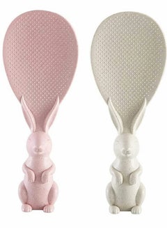 KASTWAVE Rice Scoop, Creative Cute Rabbit Non-Stick Rice Scoop, Bunny Shape Standable Rice Scooper, Household Rice Cooker Rice Spoon, Cartoon Rice Spoon 2Pcs (Pink+Beige)  - Image 1