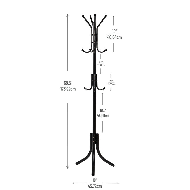 مايند ريدر رف ملابس معدني قائم من شركة SHOWAY COATRACK، يحتوي على 11 خطافًا للسترات والحقائب والأوشحة، باللون الأسود - Image 3