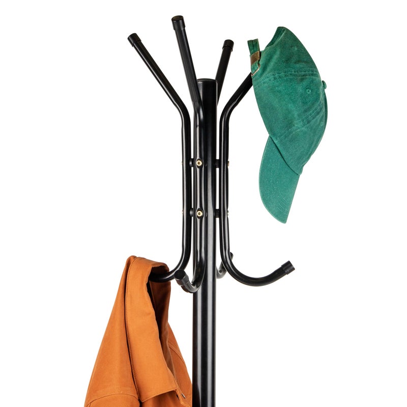 مايند ريدر رف ملابس معدني قائم من شركة SHOWAY COATRACK، يحتوي على 11 خطافًا للسترات والحقائب والأوشحة، باللون الأسود - Image 4