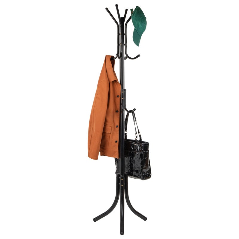مايند ريدر رف ملابس معدني قائم من شركة SHOWAY COATRACK، يحتوي على 11 خطافًا للسترات والحقائب والأوشحة، باللون الأسود - Image 1
