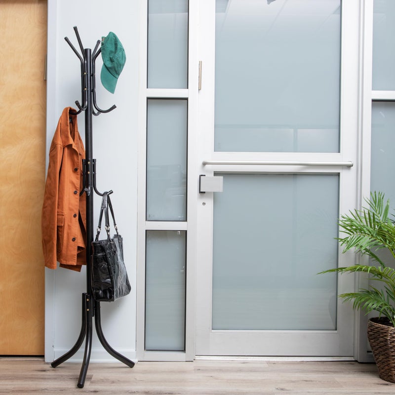 مايند ريدر رف ملابس معدني قائم من شركة SHOWAY COATRACK، يحتوي على 11 خطافًا للسترات والحقائب والأوشحة، باللون الأسود - Image 2