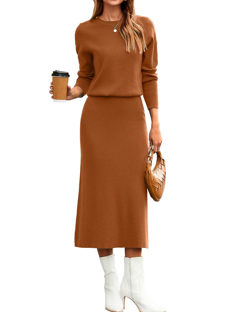 Glamaker Womens 2 Piece Skirt Sets Fall Fashion Matching Set Casual Sweater Dress Knit Lounge Travel Outfits Winter clothes (Caramel XL) - Image 1