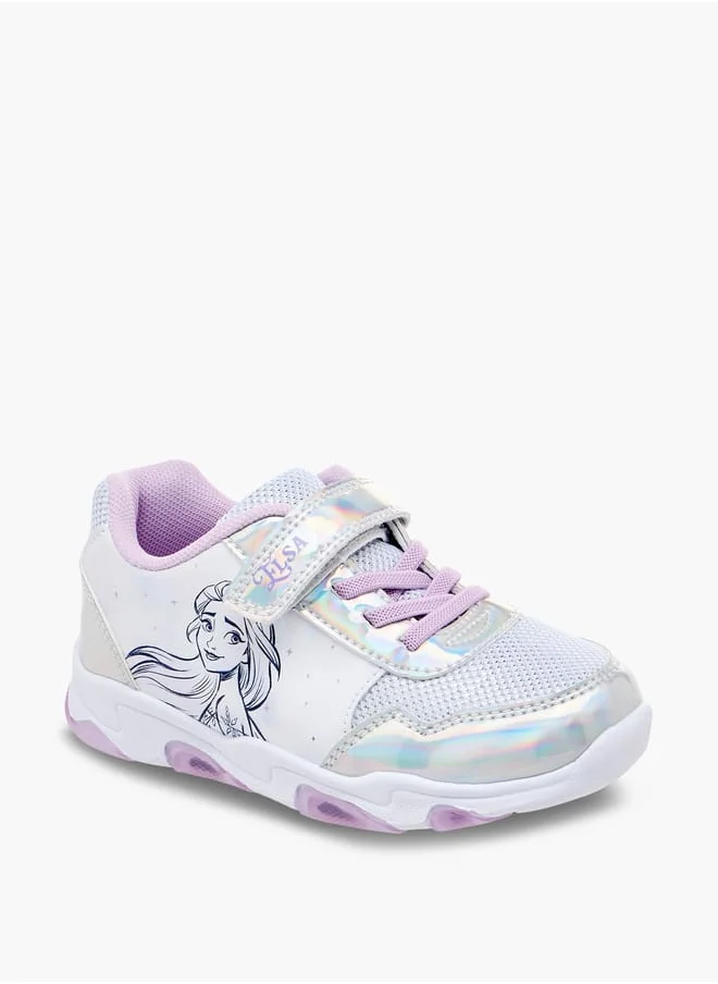 ديزني Girls Frozen Print Light-Up Sneakers with Hook and Loop Closure