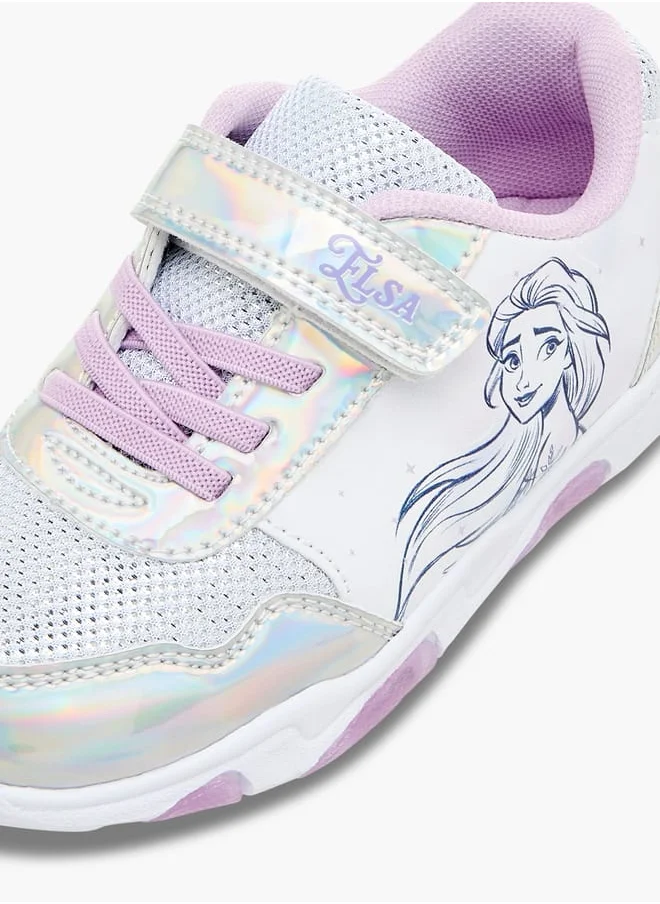 Disney Girls Frozen Print Light-Up Sneakers with Hook and Loop Closure