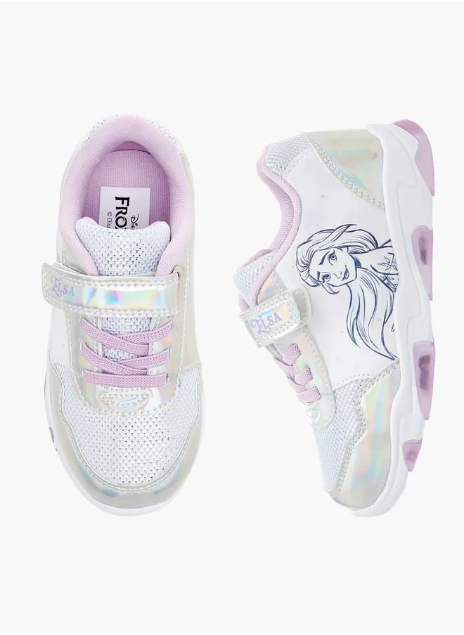 Disney Girls Frozen Print Light-Up Sneakers with Hook and Loop Closure