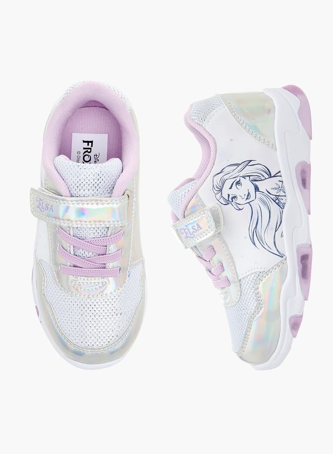 Disney Girls Frozen Print Light-Up Sneakers with Hook and Loop Closure - Image 2