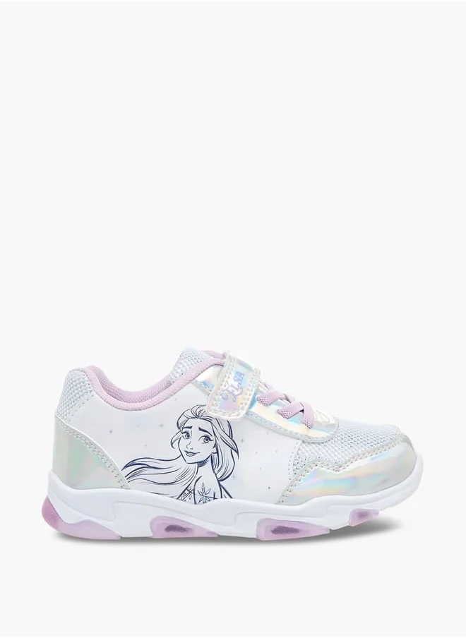 Disney Girls Frozen Print Light-Up Sneakers with Hook and Loop Closure