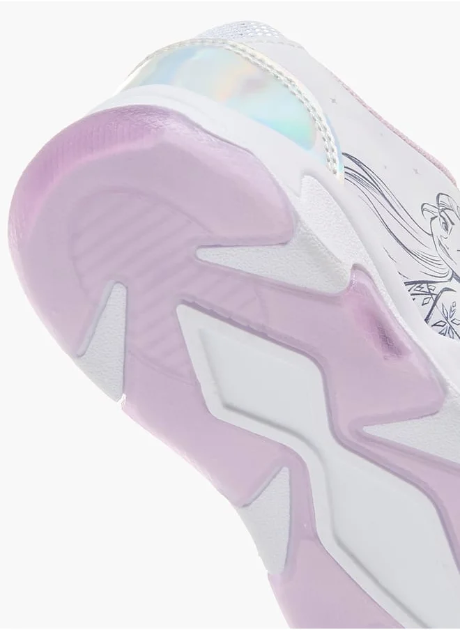 Disney Girls Frozen Print Light-Up Sneakers with Hook and Loop Closure