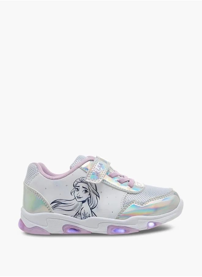 Disney Girls Frozen Print Light-Up Sneakers with Hook and Loop Closure