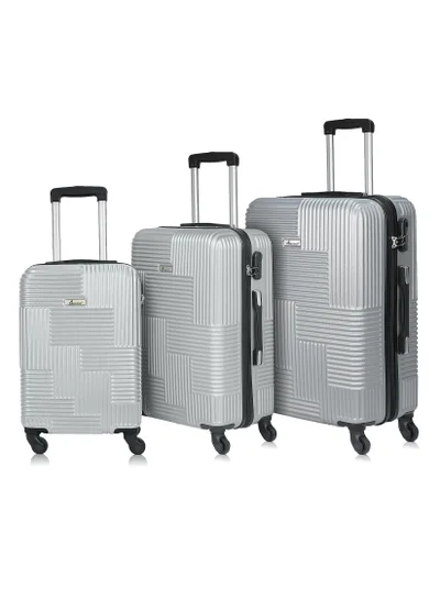 SENATOR Hard Shell Travel Bags Trolley Luggage Set of 3 Piece Suitcase for Unisex ABS Lightweight with 4 Spinner Wheels KH110 Silver