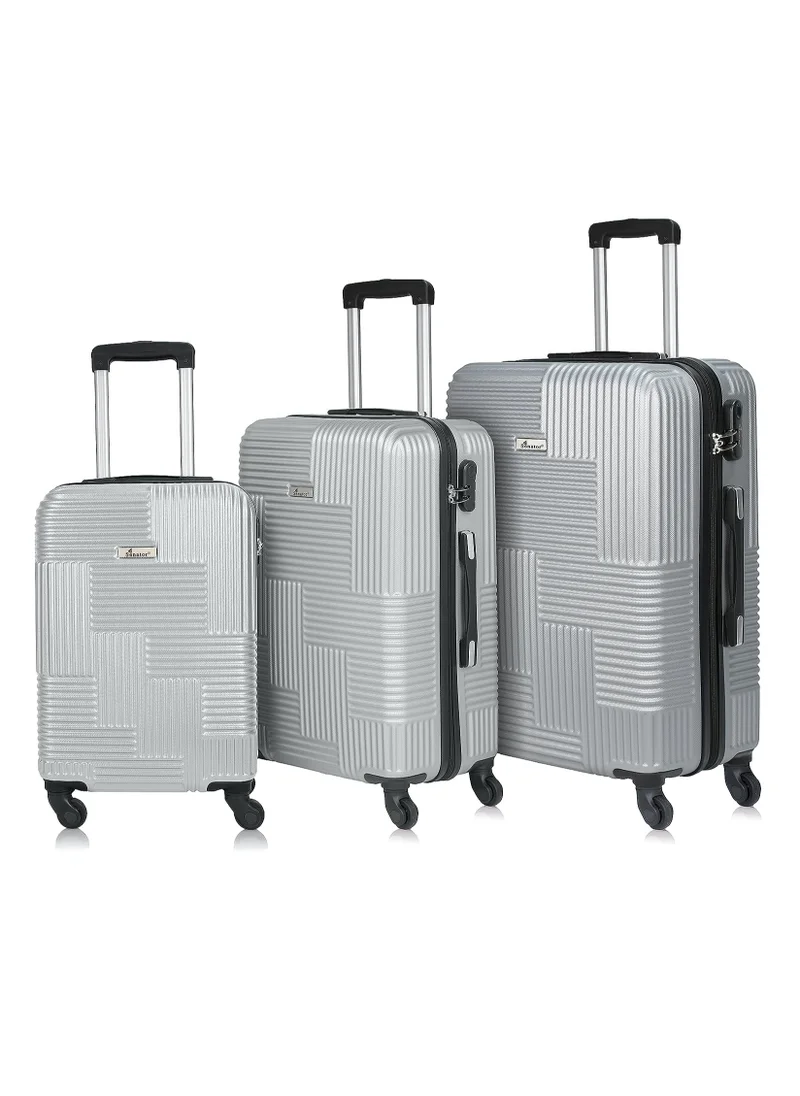 سيناتور Hard Shell Travel Bags Trolley Luggage Set of 3 Piece Suitcase for Unisex ABS Lightweight with 4 Spinner Wheels KH110 Silver